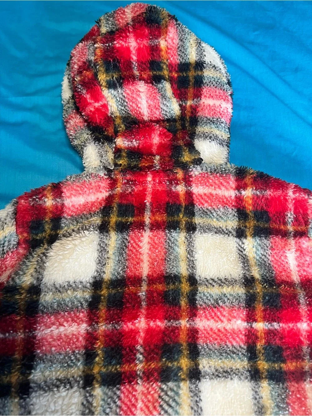 Old Navy Toddler Plush Fleece Plaid Hooded Jacket Red 3T